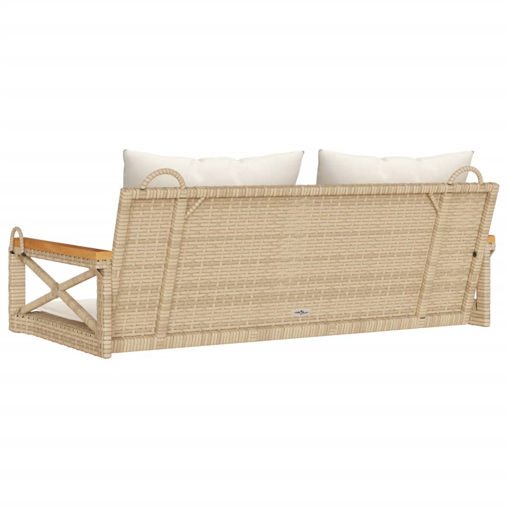 Vidaxl Beige Rocking Bench with Cushions, 109X62X40 Cm, Rattan