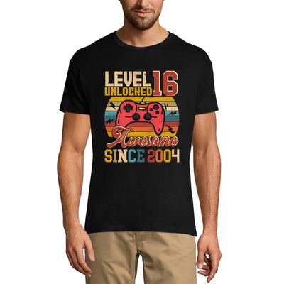 Camiseta de juego para hombre Nivel 16 desbloqueado - Impresionante desde 2004 - Regalo de cumpleaños número 16