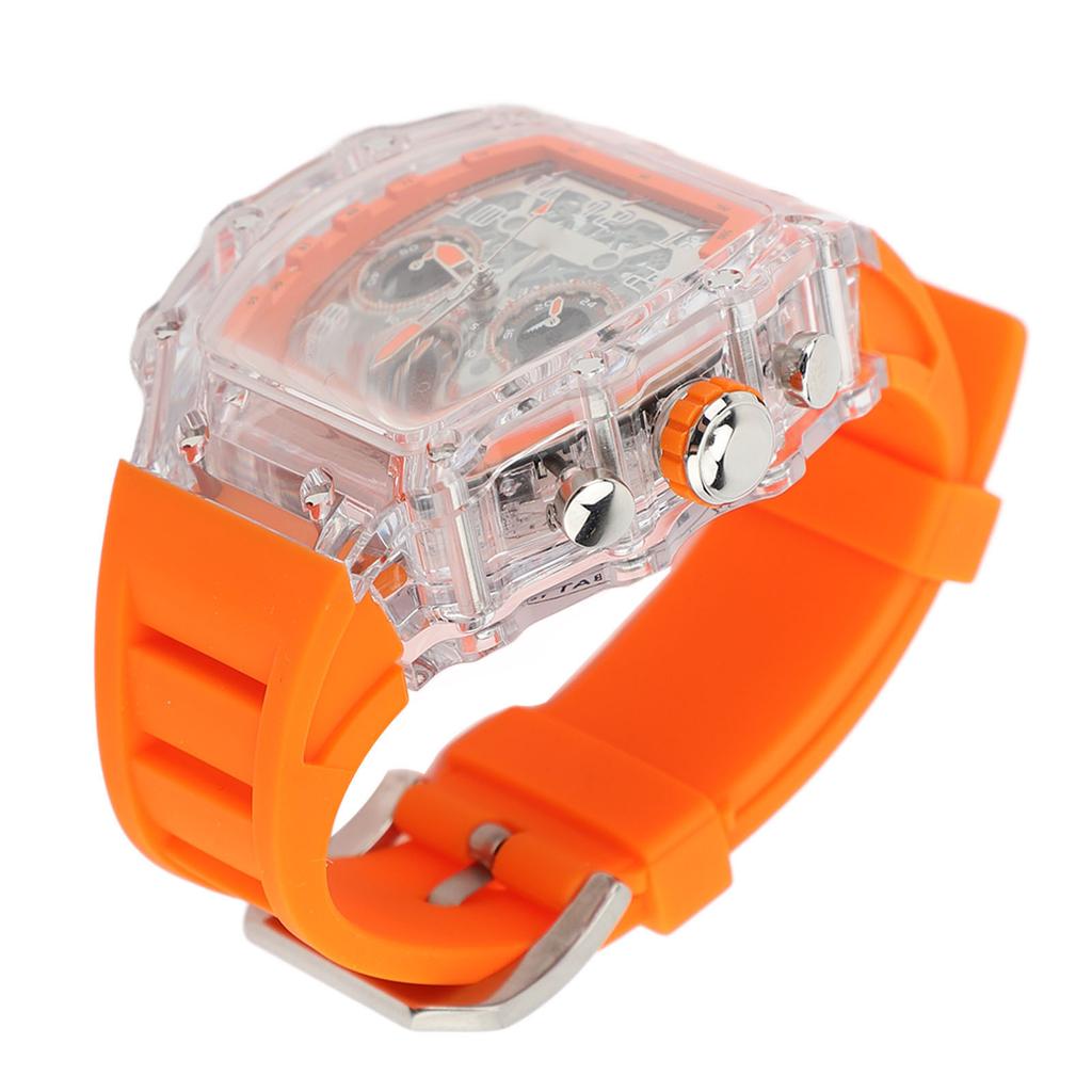 Transparent Case Business Watch Water Proof 50M Luminous Casual Cool Large Dial Silicone Strap Fashion Hollowed Watch