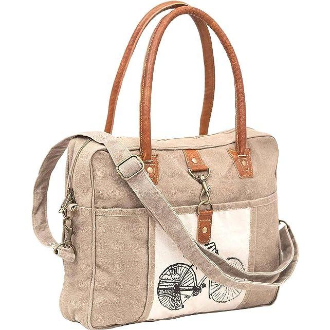 Bags Bicycle Upcycled Canvas Hand Bag & Cowhide Tote Bag & Canvas Leather Shoulder Bag
