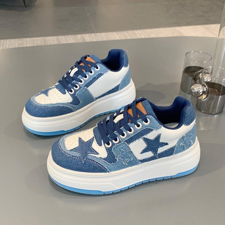 

Кожаная платформа универсальная белая обувь женская весна и осень 2025 новая джинсово-синяя звезда универсальная повседневная обувь для скейтборда 40 джинсовый синий