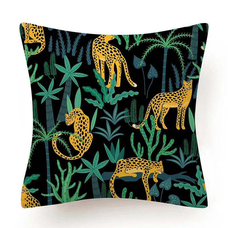 Polyester Tiger Leopardenmuster Kissenbezug Polsterung Sofakissen Palmblatt Tropischer Dschungel Heimdeko Bezug