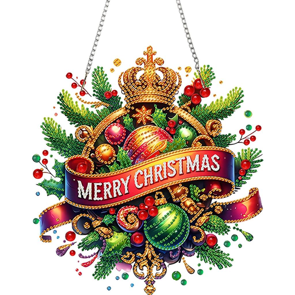 Weihnachtsthema 2D/Flache DIY Hänge Diamantkunst Sets Diamantmalerei Set Diamantkunst Anhänger Wanddeko für Zuhause & Fenster