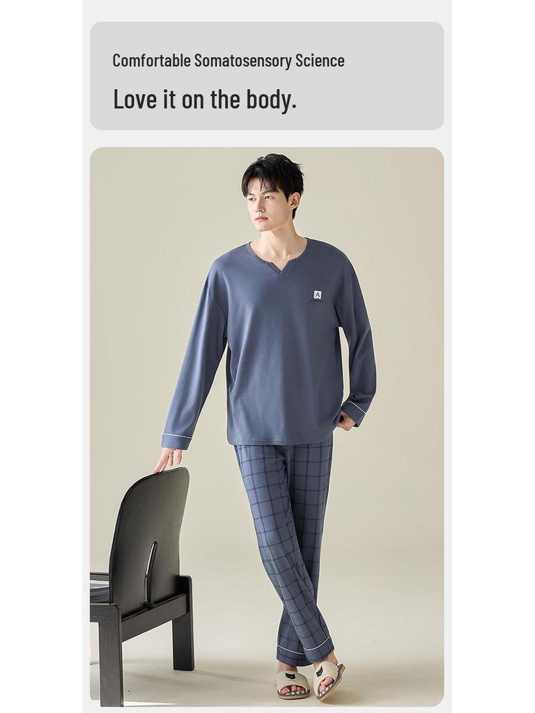 Men's Plus Size Cotton Pajama Set - Long Sleeve & Pants, All Cotton, Relaxed Fit