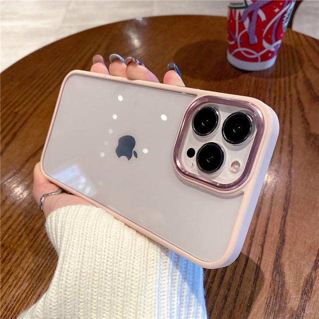 

Фиолетовый прозрачный противоударный чехол для защиты объектива для Iphone 14pro Max 13 12 11 Pro Max Xr Xs с металлической кнопкой, жесткий защитный чехол для ПК for iPhone 14Pro