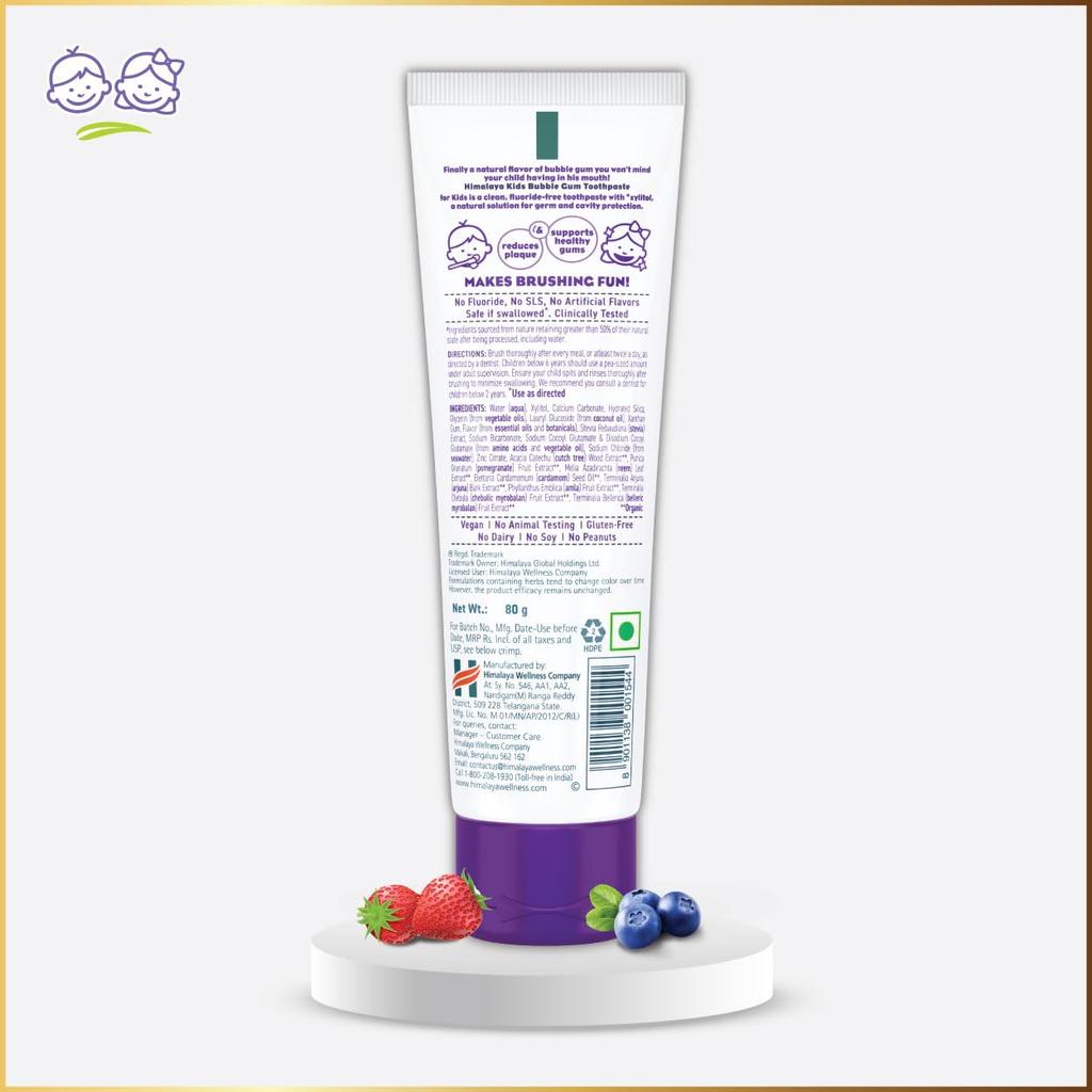 Himalaya Kids Bubble Gum Toothpaste 80g Pack Of 2 Fluoride-Free Cavity Protection For Children 2-12 Years