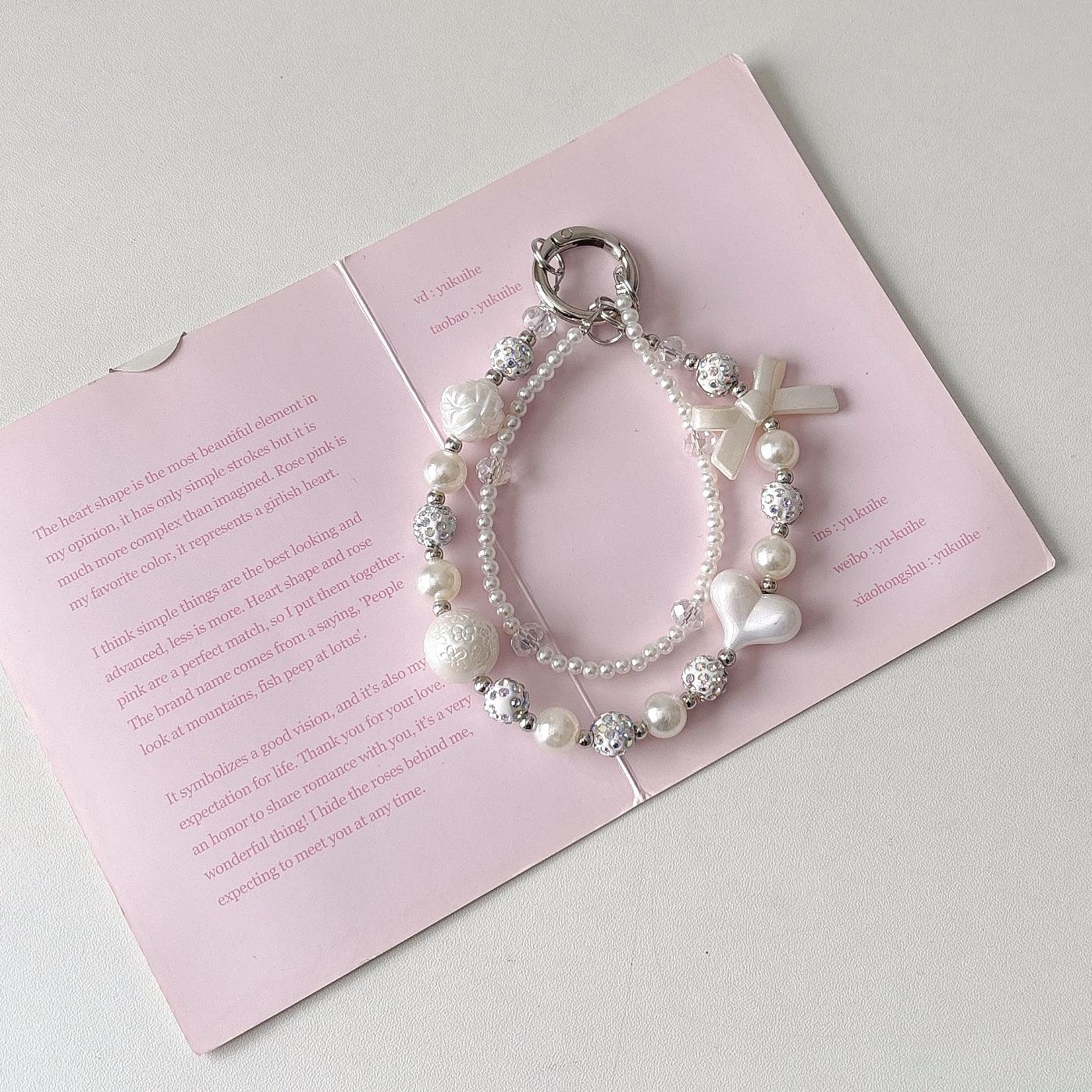 

Beaded Pearl Rhinestone Keyring & Lanyard with Phone Case