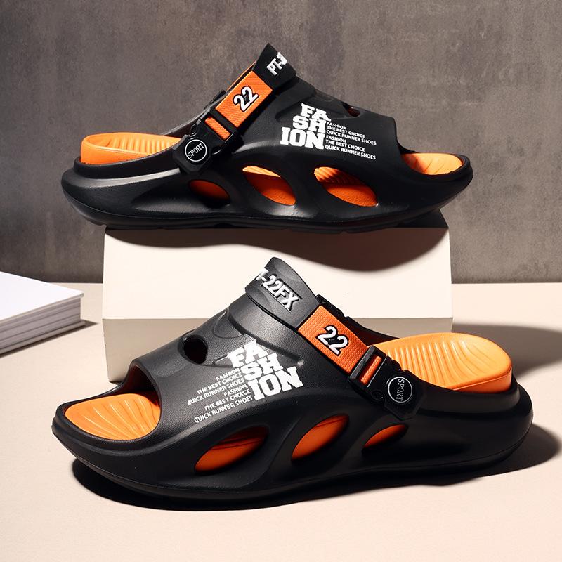 

Hole shoes men s summer out letter printing trend home indoor household beach slippers men s soft-soled slippers 39 чорний
