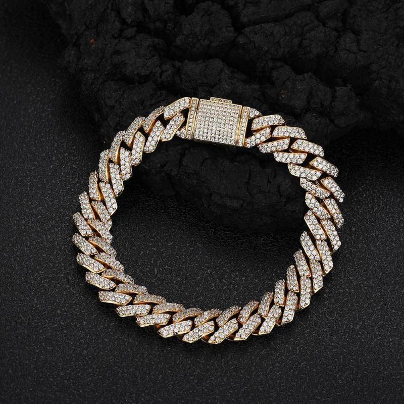Kubanische Kette Armband Herren Damen Strass Inlay Geometrische Glieder Hip Hop Schmuck Gold Platin 10-20mm Breite