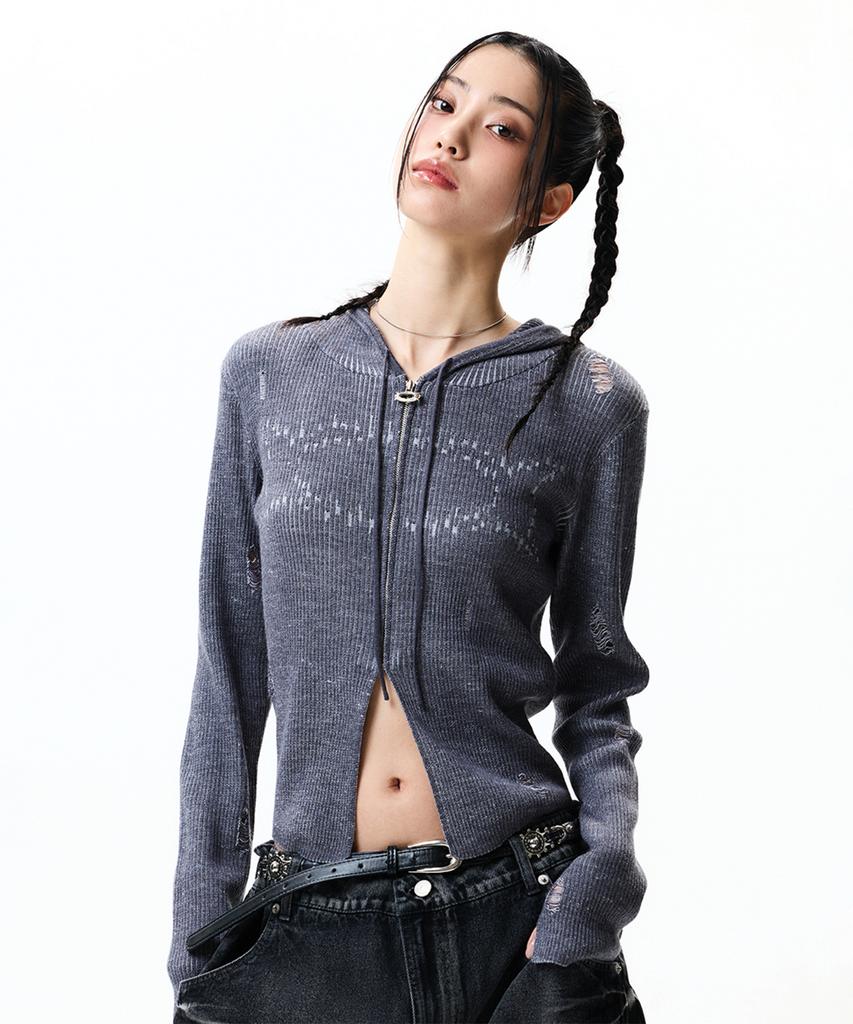 CRITIC Wormhole Hoodied Knit(For Women) Charcoal