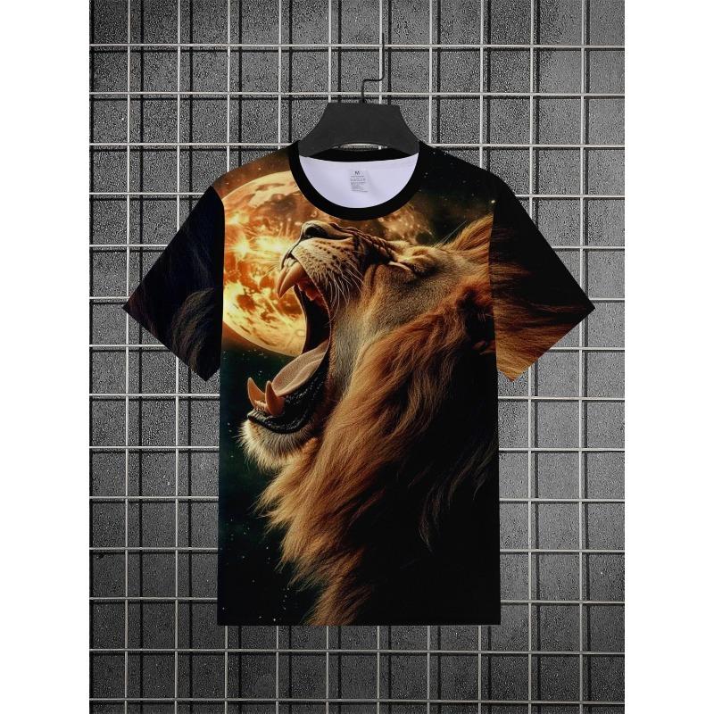 Men's Lion T-Shirt Roaring Wild Animal 3D Galaxy Graphic Printed Casual Short Sleeve O-Neck Pullover Streetwear Summer Tee Tops Male Clothing