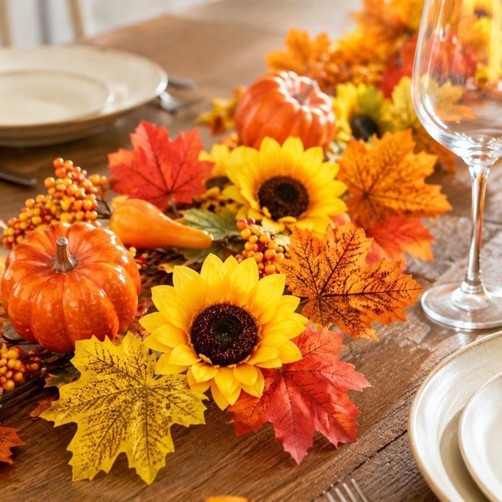 Artificial Pumpkin Sunflower Maple Leaf Garland for Autumn Harvest Festival Halloween Thanksgiving Indoor Outdoor Decor