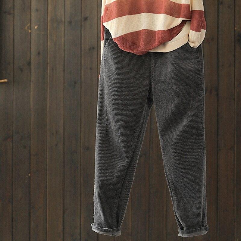 Corduroy Trousers for Women Elastic Waistband, Solid Color Trousers Autumn Spring Women Casual Trousers with Fabric Pockets