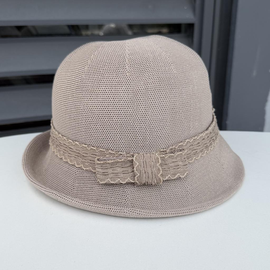 Elegant bow knitted dome basin hat women's spring and summer retro British fashion crimped bucket hat travel visor