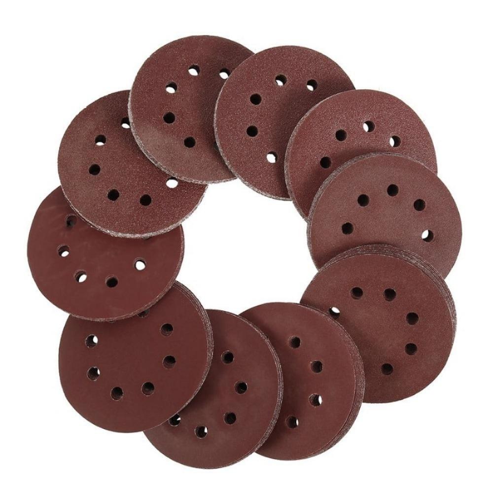 100pcs 5Inch 125mm Round Sandpaper Eight Hole Disk Sand Sheets Grit 40-600 Hook And Loop Sanding Disc Abrasives For Polish