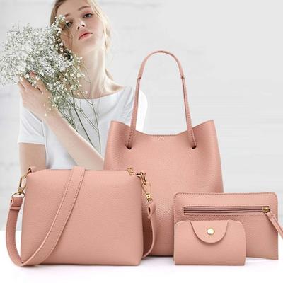 4 stuks mode dames lychee textuur tote crossbody schoudertas clutch kaarthouder