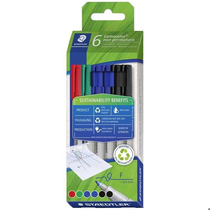 Staedtler Feutre Pour Transparent Lumocolor® Non-permanent Pen 316 316 C6-1 Rouge, Bleu, Vert, Noir