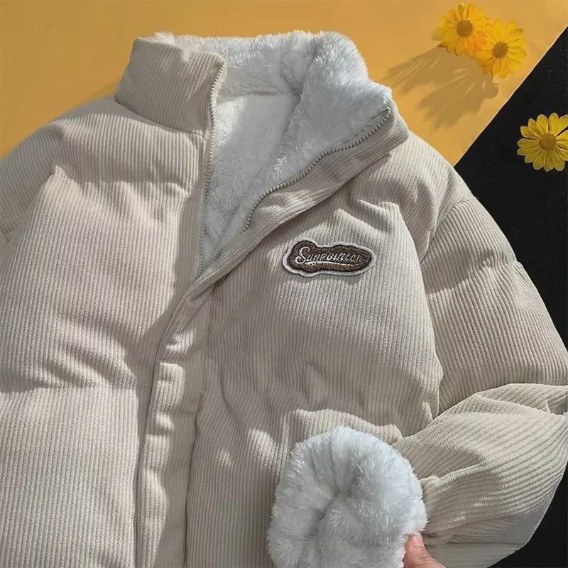 Men's Haze Blue Thick Corduroy Cotton Jacket - Hong Kong Style Winter 2023 Edition