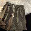 Men Shorts Chessboard Pattern Shorts with Side Pockets Elastic Waist Drawstring Wide Leg Loose Fit Shorts