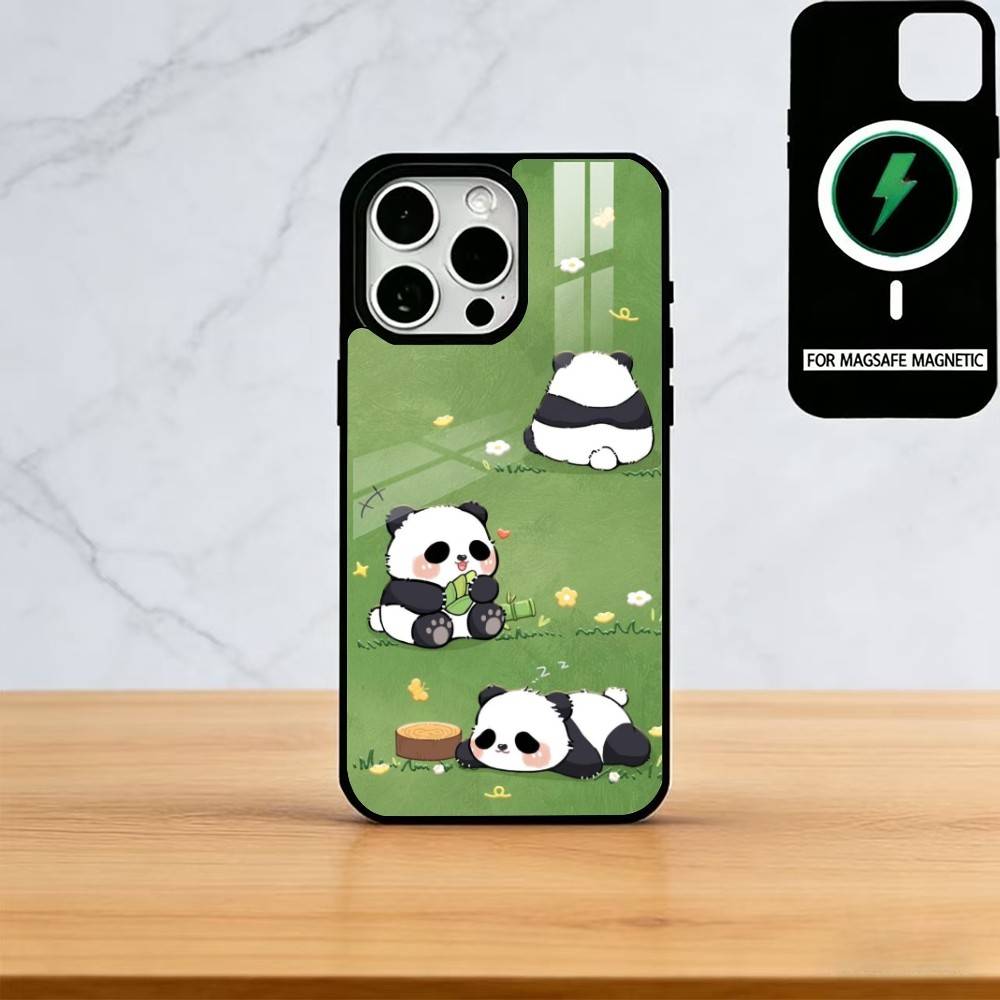 Cute Cartoon Animal Panda Phone Case For iPhone17,16,15,14,13,12,11 Plus,Pro Magnetic with Magsafe Wireless Charging
