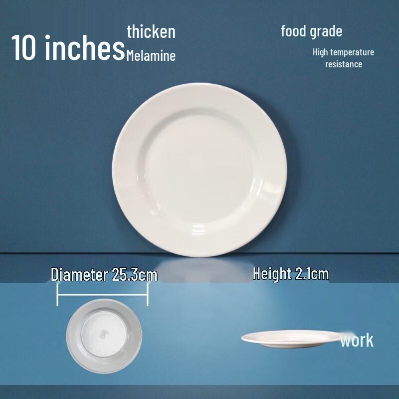 777 White Melamine Round Flat Dinner Plates (10-Pack)