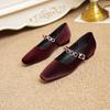 Retro Square Head Satin Thick Heel Light Mouth One-word Diamond Strap Small Low Heel Suede Mary Jane Single Shoes Elegant