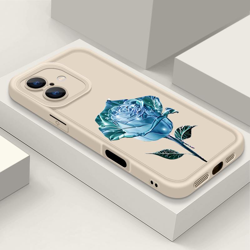 Husă Moale Mată cu Imprimeu Floare Roz Cristal Albastru Pentru iPhone 16 Pro Max 15 14 Pro 13 12 11 XS XR 8 7 Protecție Obiectiv Rezistentă la Șocuri Husă Telefon TPU