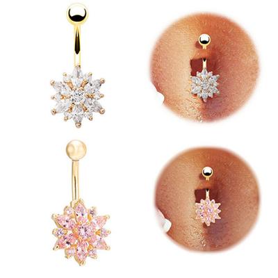 Flower Cubic Zirconia Belly Button Ring Navel Bar Barbell Body Piercing Jewelry