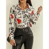 European and American Style Women's Shirt, Valentine's Day Digital Print V-Neck Long Sleeve Cross-Border Women's Top