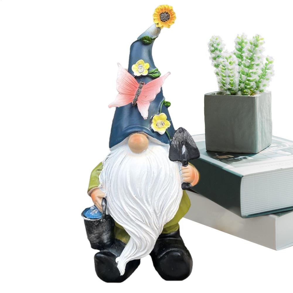 Resin Gnome Statue Resin Gnome Figurine Dwarf Sculpture Landscape Dwarf Crafts Figurine With LED Lights For Yard Patio Backyard