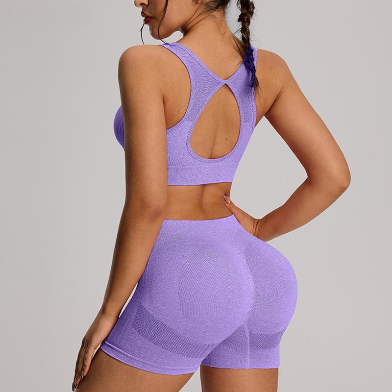 

Летний сексуальный бесшовный комплект для йоги с открытой спиной, женские наряды для фитнеса, шорты персикового цвета, костюм, ударопрочный спортивный бюстгальтер, спортивные костюмы для бега L