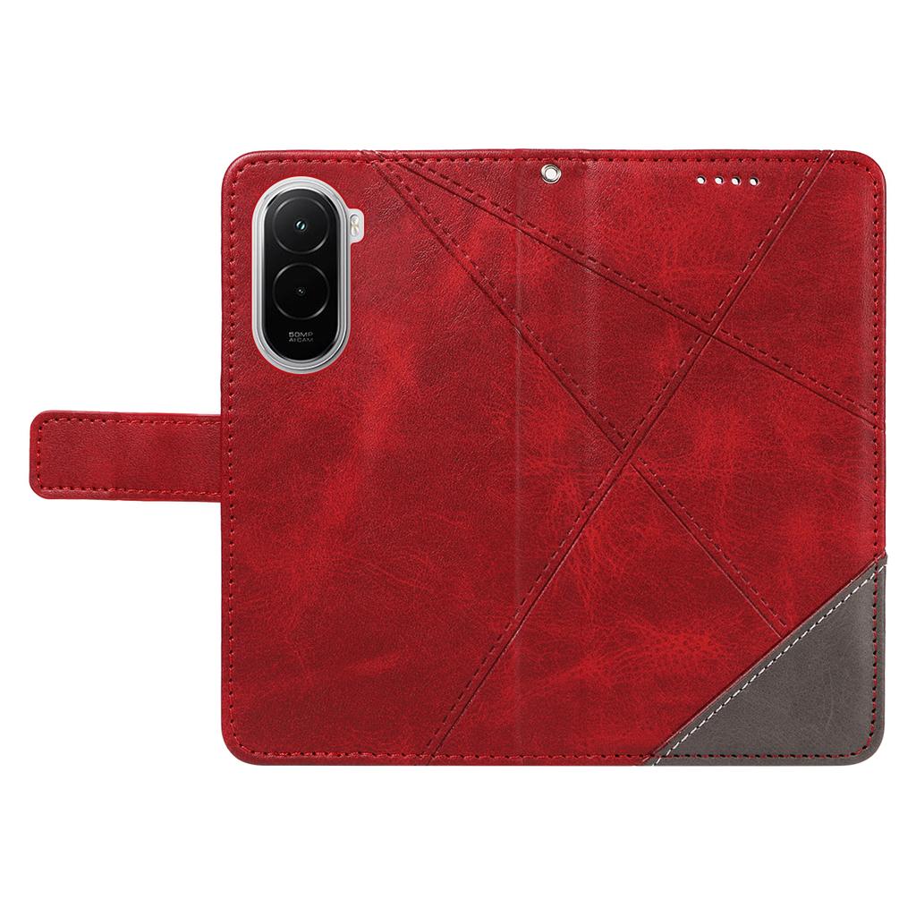For Xiaomi Poco M7 4G (169mm) Leather Case Geometric Line Design Wallet Phone Cover with Wrist Strap