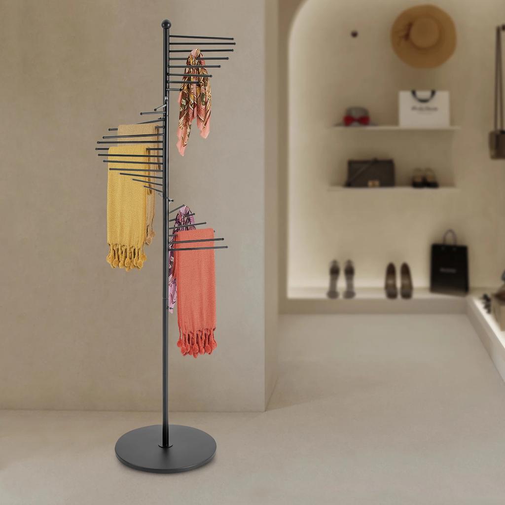 Moderner schwarzer Spiral-Schal-Ausstellungsständer - Bodenstehender Schal-Organizer für Einzelhandelsgeschäft Boutique - 1,70 m hoch mit 25 cm Stangen