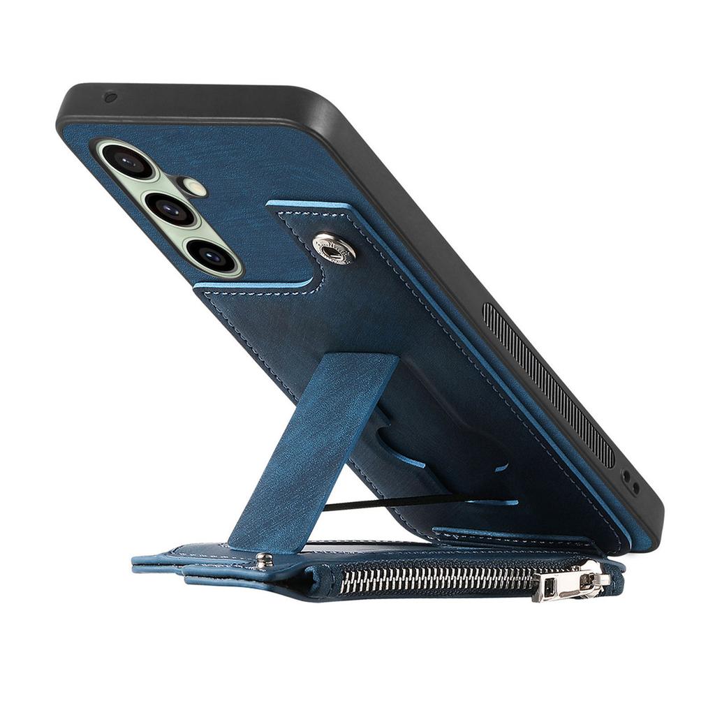 For Samsung Galaxy S24 FE Case Zipper Card Holder Kickstand Leather + PC + TPU Phone Cover