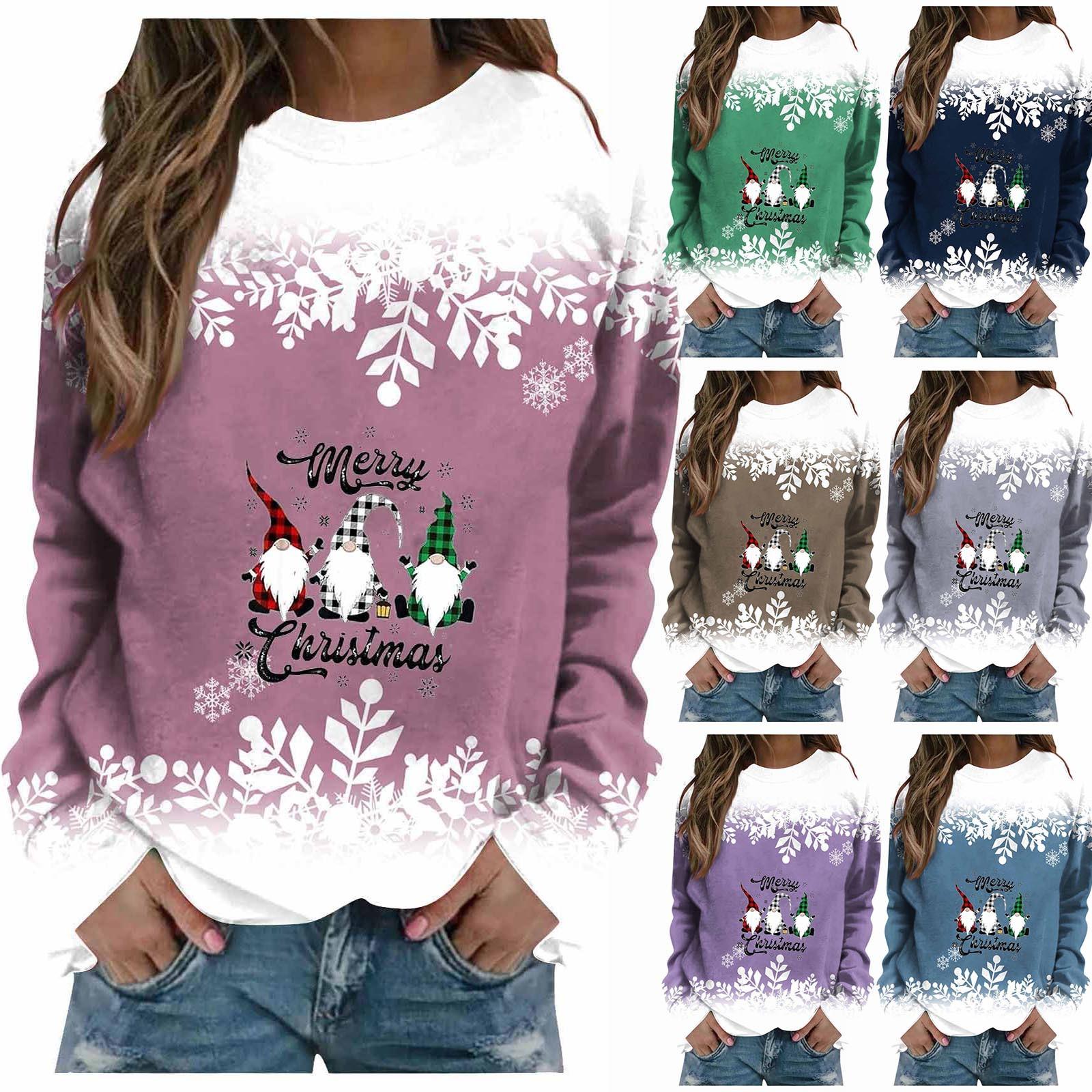 

Женская мода темперамент Рождество творческий печатный круглый вырез с длинным рукавом толстовка