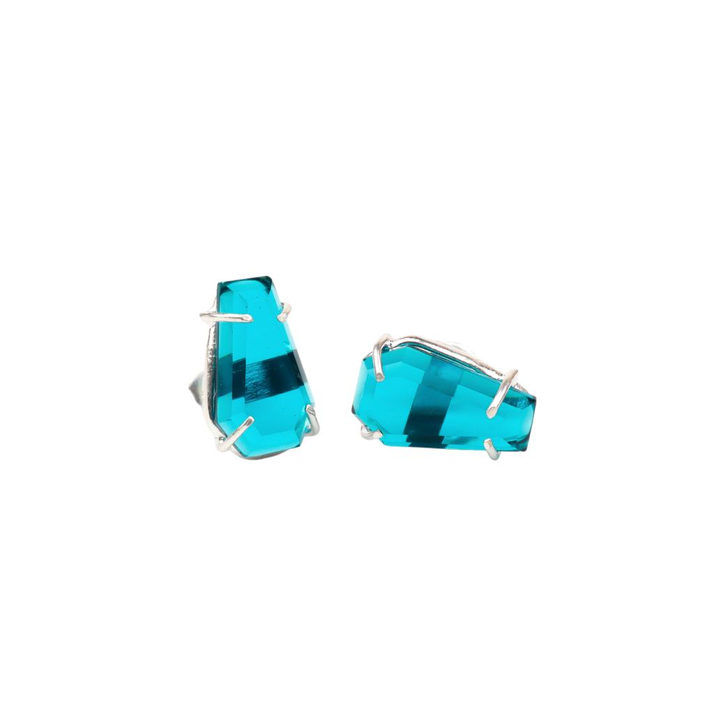 Rare Apatite Gemstone 925 Sterling Silver Jewelry Handmade Push Back Studs 0.6" EE-131-7