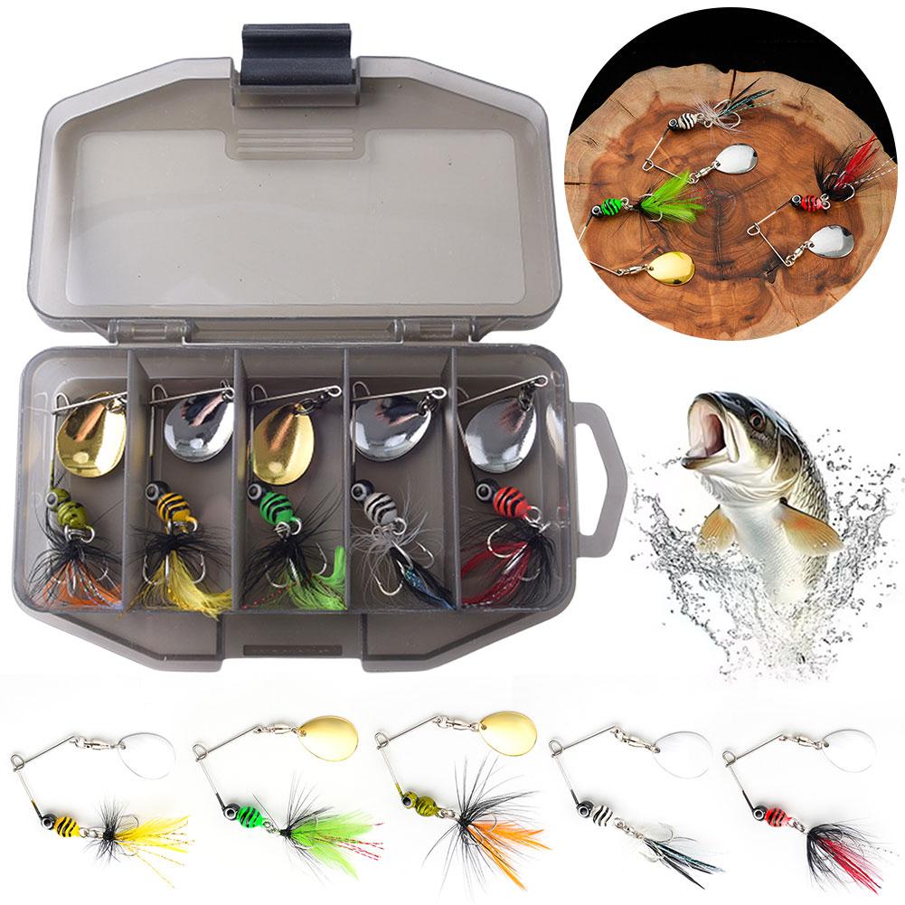 5Pcs Spinner Fishing Lure with Feathered Treble Hooks Artificial Hard Baits Spinnerbait for Bass Salmon Trout
