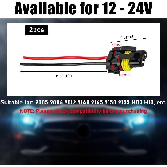 Yourkar 2 PCS Wiring Harness Headlight Plug, 9005 9006 9012 HB3 HB4 Female Adapter Wiring Harness Sockets Wire, Headlight Connectors for Headlights