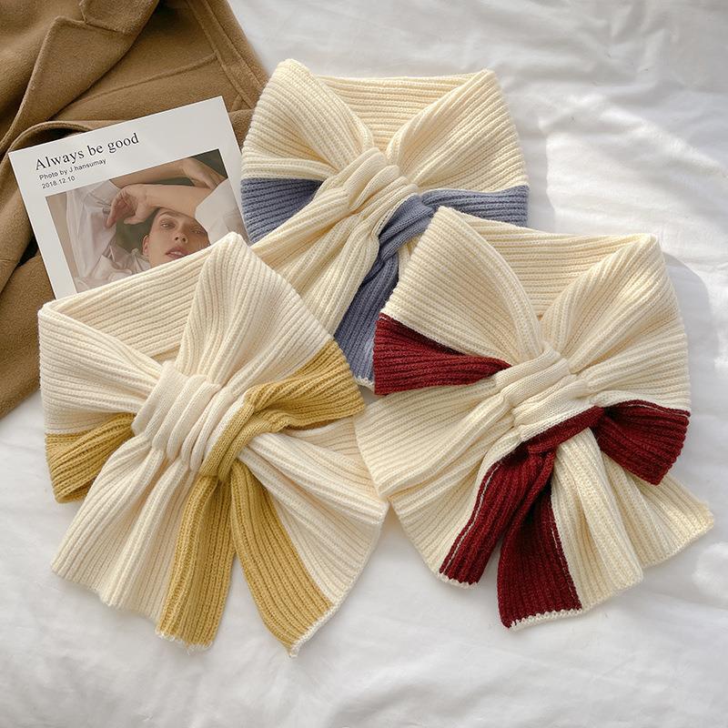 Short Scarf for Women Autumn and Winter Cross Knitted Scarf Korean Version Color Matching Winter Warm Lazy Neck Gaiter