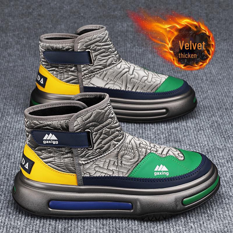 Мужские высокие зимние ботинки с бархатной подкладкой и морозостойким повседневным дизайном 41 зелёныйсерый 2980₽