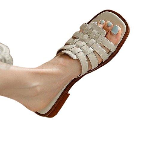 Women's Roman Shoes, Women's Summer One-piece Cool Slippers, Women's Flat Bottomed Soft Leather Slippers, Women's Outdoor Wear, Flat Heel