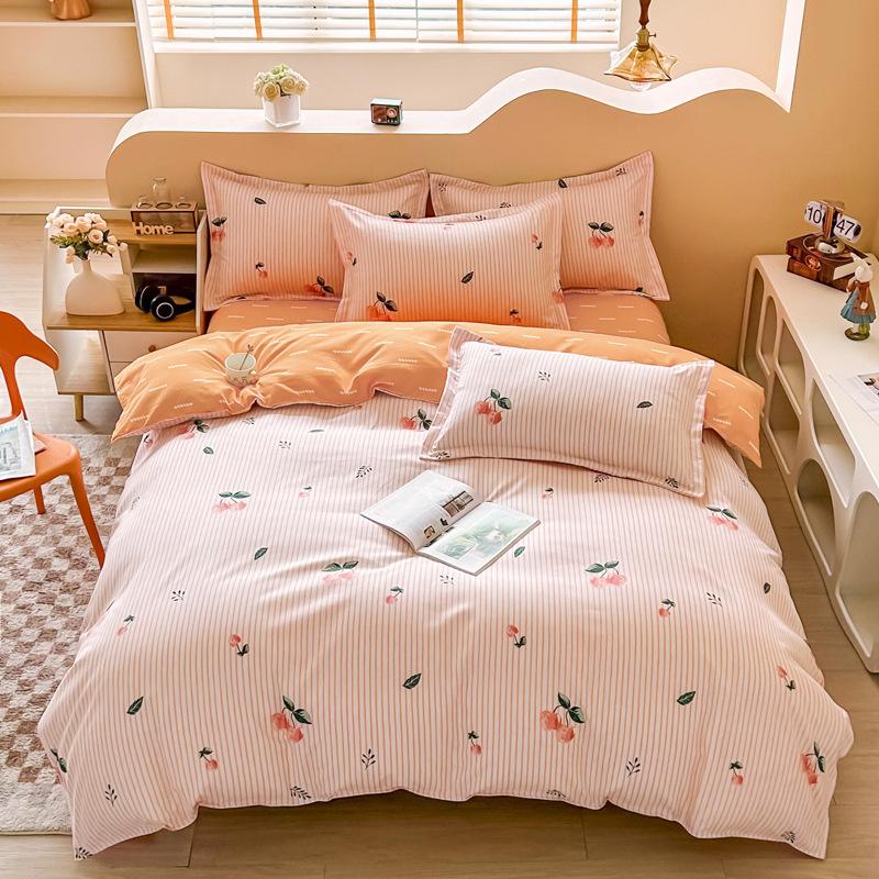 Small Fresh Thickened Pure Cotton Brushed Four-piece Set New Autumn and Winter Cotton Dormitory Bed Sheet Quilt Cover Bedding