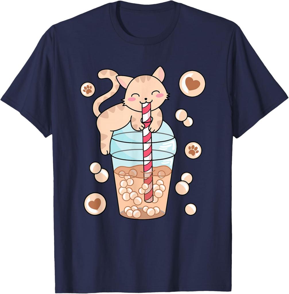 Cute Cat Drinking Bubble Tea Boba Milk Tea Graphic Tee Kawaii Kitten Lover Shirt