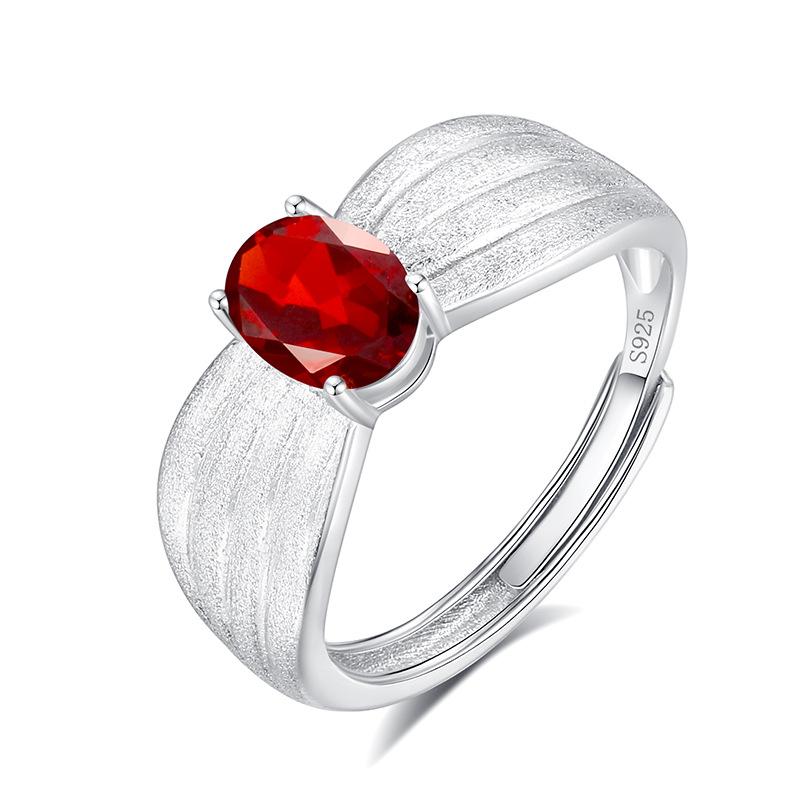 High-end Inlaid Natural Crystal Stone Jewelry Women's French Wire Drawing Process S925 Sterling Silver Niche Light Luxury Ring Women