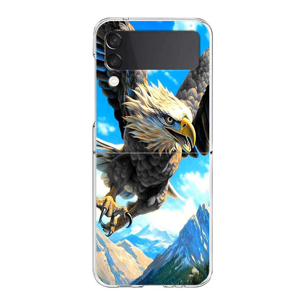 Phone Cover For Samsung Galaxy Z Flip 7 6 5 4 Case Transparent For Samsung Z Flip 3 Hard PC Foldable Bag Eagle Hawk Bird Pattern