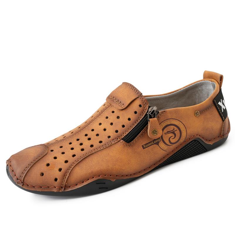 2025 popular summer large size men's shoes new casual shoes men's side zipper lazy shoes hand-stitched board shoes