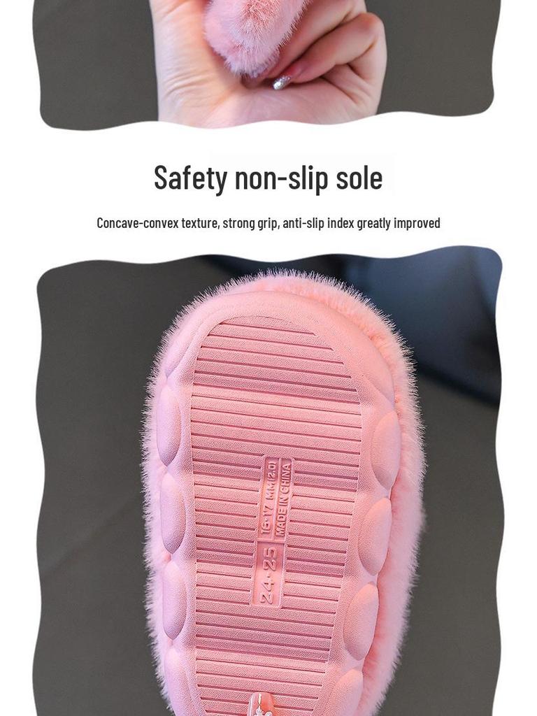 Pantofole Invernali in Cotone da Bambina Cartone Animato Principessa – Scarpe da Casa Calde Foderate in Pelliccia per Neonati e Bambini.