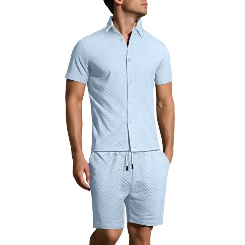 Mens Casual Short Sleeve Shirt And Shorts Two Piece Set