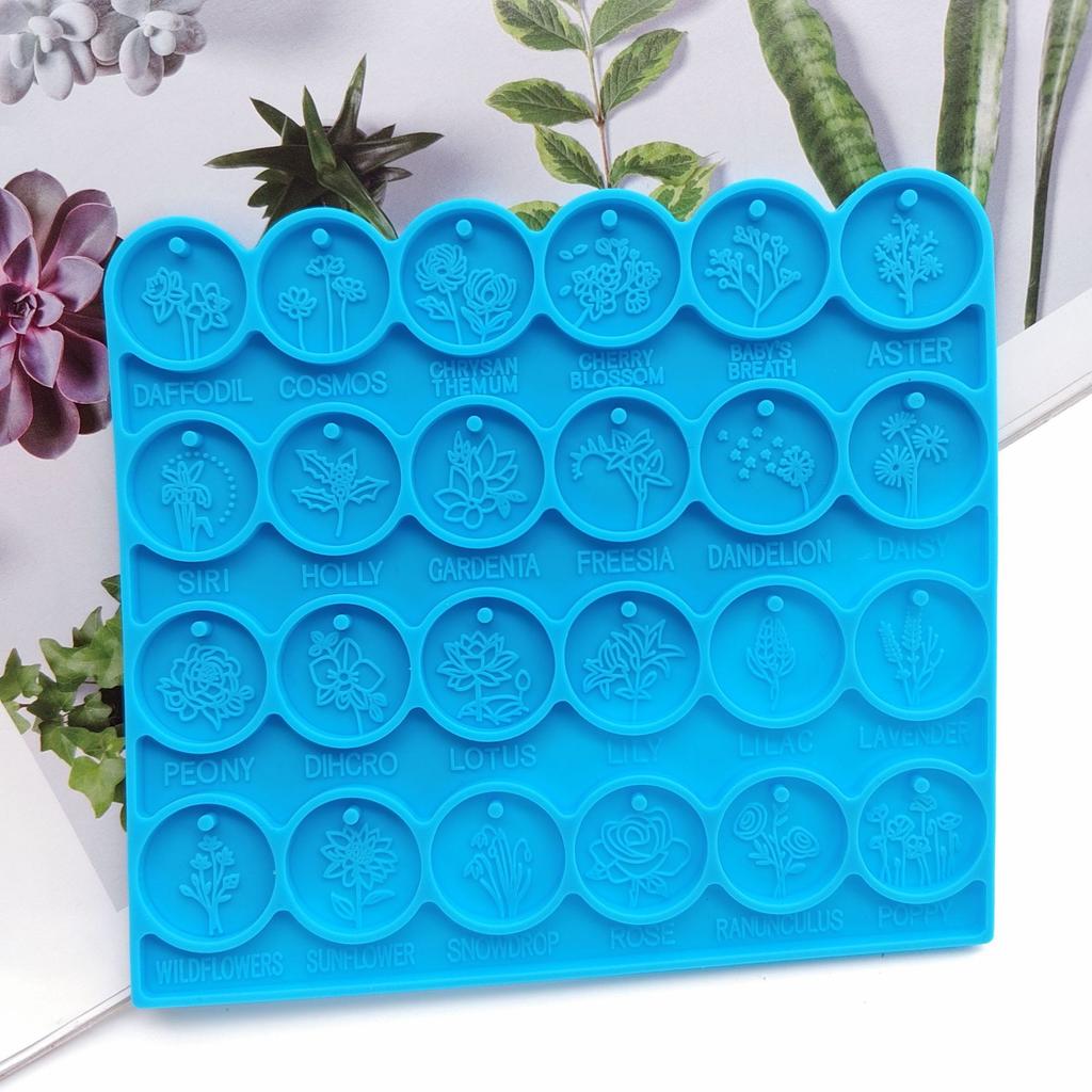 24-Mulden Wachssiegelmatte, Blaue Silikonharz Wachssiegelform DIY Flach Rund mit Blumenmuster Matte für Wachssiegelstempel DIY Handwerk