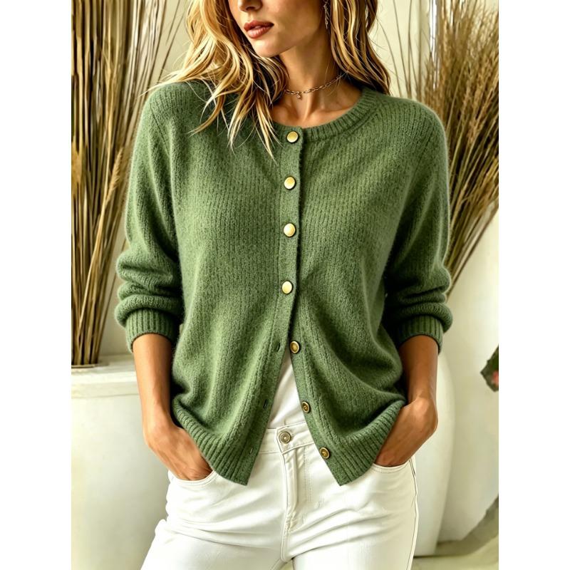 Women S Solid Button Cardigan Long Sleeve Sweater
